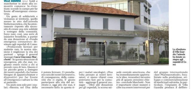 “GENTIUM” di Villa Guardia aiuta gli ospedali e dona mascherine al centro “Tullio Cairoli”